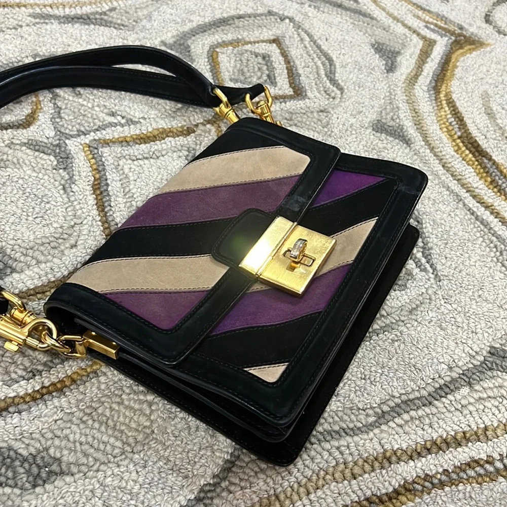 💕 Dolce & Gabbana black purple tan suede double handle satchel handbag 💕